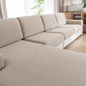 Couch Cushion Covers,Comfort Soft Magic Sofa Covers Washable Stretch Resistant for Chair Cushion Couch Furniture Protectors for Pets Sectional Slipcovers(Oversized Sofa Cushion,Light Brown) (1 Seat Cover XL)