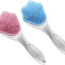 2 x Cat Paw Silicone Face Scrubber, 2-Pack Manual Cleansing and Exfoliating Brush for Pore Care, Blackhead Removal, Gentle Skincare and Makeup Cleaning, Soft Bristles (Pink & Blue)