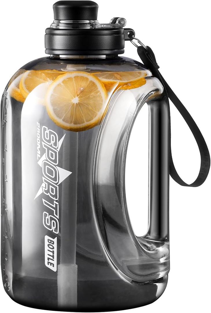 Large 95 OZ Water Bottle with Straw, Portable Handle, BPA Free, Eco-Friendly, Perfect for Sports and Fitness (black)