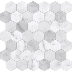 The Tiles Plaza 10-Sheet Peel and Stick Backsplash, Carrara White Hexagon Stone Composite Marble Looks Self Adhesive Wall Tile, Stick On Tiles for Kitchen Bathroom Shower, Cover 9 Sq Ft., 11.3" X 11.4"