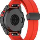 26mm 22mm 20mm QuickFit Watch Band Compatible with Garmin Fenix 8 7 6 5 3 hr 6s 5s 6x 5x Forerunner 935 945 965 Magnetic Silicone Watch Band for Garmin Instinct Approach MARQ Descent Quatix Epix Pro (Red)