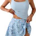 Eomenie Tankini Swimsuit for Women Tummy Control Two Piece Bathing Suit High Waisted Tank Top with Swim Skirt (Blue, L)
