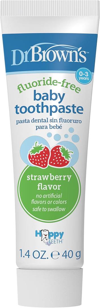3 x Dr. Browns Fluoride-Free Baby Toothpaste, Infant & Toddler Oral Care, Strawberry, 1-Pack, 1.4oz/40g, 0-3 years