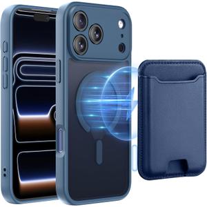 TopMade for iPhone 17 Pro Case with Magnetic Wallet Card Holder, Phone Case with Magnetic Wallet Fit 4 Cards, Translucent Matte Shockproof Case for iPhone 17 Pro 6.3 inch, Blue
