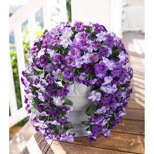 HyeFlora Artificial Flowers for Outdoors, 2pcs Faux Hanging Morning Glory Silk Fake Flowers Lifelike Artificial Plants UV Resistant Flowers for Outside Planter Patio Garden Porch Decor (Purple)