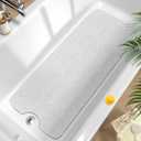 HITSLAM Non Slip Bathtub Mat 40 x 16 Inch, Extra Long Bath Mat for Tub, Soft PVC Loofah Shower Floor Mat with Drain, Quick Drying Bathroom Tub Mat for Wet Area, Without Suction Cup, White