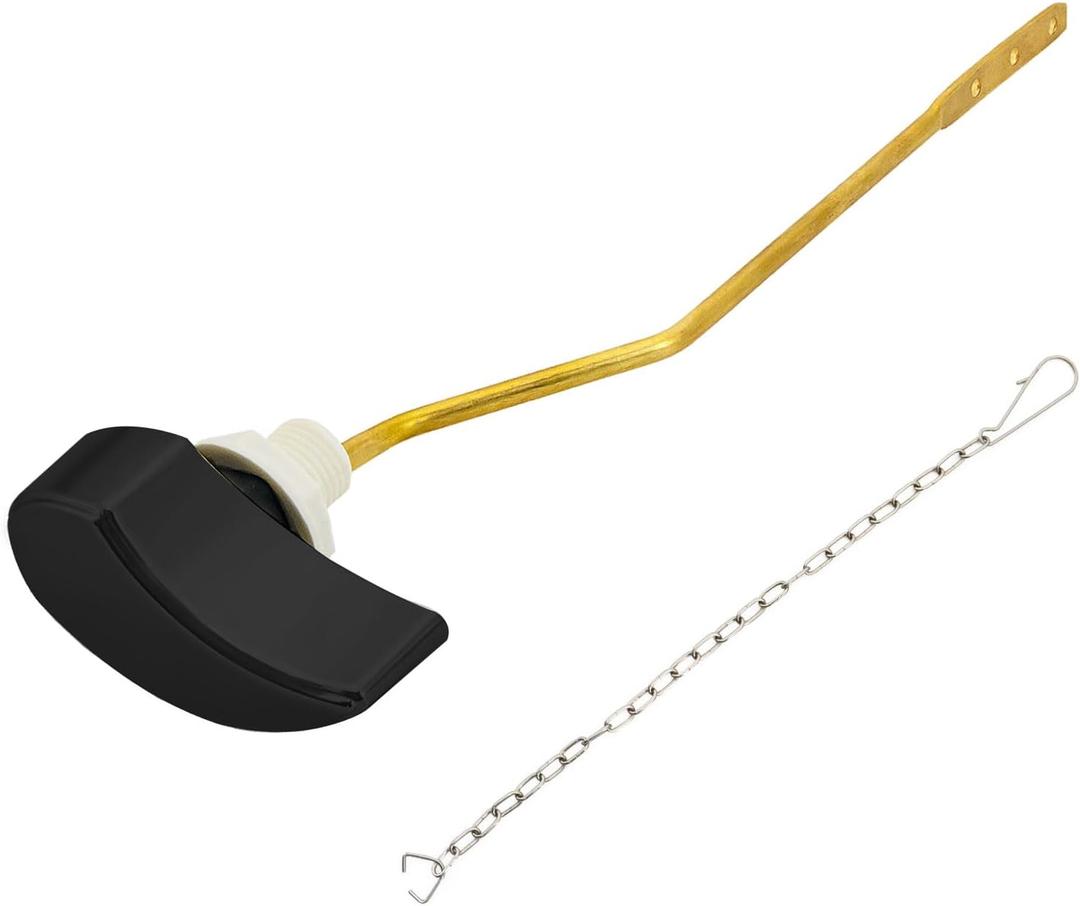 Toilet Cistern Side Flush Lever, Compatible with TOTO WC Flush Handle, Pure Copper Rod Body, Equipped with Hook-Style Chain for Toilet Flush Rod Replacement Part, 1 Piece (Matte Black)