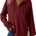 Dokotoo Tops for Women Trendy Womens Fall Fashion 2024 Womens Long Sleeve Tops Red X Large