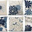 COMMINY Blue White Pillow Covers 20x20 Set of 6, Daisy Flower Throw Pillow Cover Case, Modern Floral Couch Pillow Cover for Sofa Living Room Farmhouse Home Decor