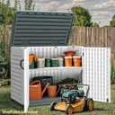 DWVO Outdoor Storage Shed, Weatherproof Resin, 35 Cu Ft Capacity, Horizontal Design, X-Shaped Lockable Door, Suitable for Bike, Garden Tools, Trash Cans, Light Gray