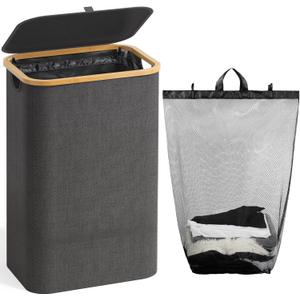 120L Laundry Hamper with Lid, Dirty Clothes Hampers for Laundry, Collapsible Laundry Baskets for Small Spaces, Bedroom, Bathroom, Laundry Room, Grey