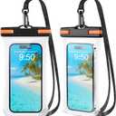 2 Pack Waterproof Phone Pouch [3D Seamless Clear Soft Edges], Waterproof Case for iPhone 16 15 14 13 Pro Max Plus Galaxy S25 S24 Pixel Up to 7.2" - IPX8 Dry Bag Beach Cruise Vacation Essentials (2Pcs Black Orange)
