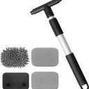 Car Windshield Cleaning Tool, Vehicle Window Cleaner with 3 Reusable Pads & Extendable Handle, Automotive Glass Wiper Wash Kit for Interior Exterior, Universal for Vehicles (Rectangular)