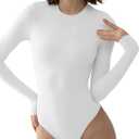 PUMIEY Women's Crew Neck Long Sleeve Bodysuit Sexy Tops Sharp Collection, Size S (Splashed White)
