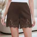 Women Satin Silk Lace Shorts Sexy Skinny Slip Mini Summer Shorts (Brown, M)