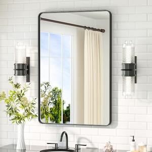 TETOTE Black Mirror for Bathroom 24" x 36" Matte Black Metal Framed Vanity Mirror, Tempered Glass, Modern Farmhouse Wall Mounted Mirrors for Decorative(Horizontal/Vertical)