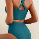 Herseas Women's Textured Bikini Sets Twist Front Top Swimsuits High Waisted Bathing Suits (Green, M)
