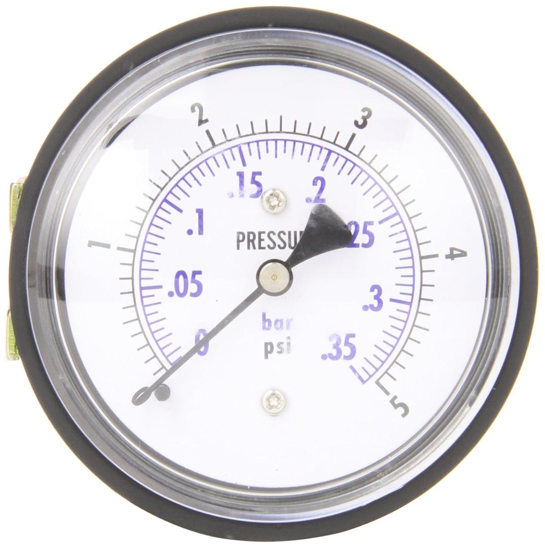 PIC Gauges LP3-254-5PSI U-Clamp Panel Mount Dry Non-Fillable Low Pressure Gauge w/ Chrome Case, Brass Internals, Plastic Lens, Back Connection, 2.5" Dial, 0/5 psi Range, 1/4" Male NPT