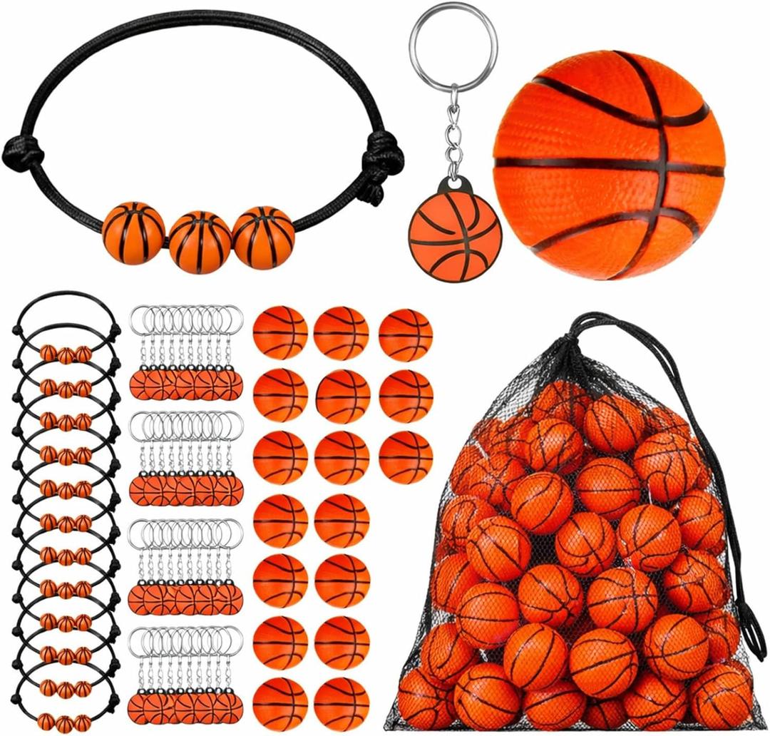 Nosiny 108 Pcs Basketball Party Favors Bulk Basketball Keychain Gifts Stress Balls Charm Bracelets 36 Pieces Each for Team Birthday Party Supplies