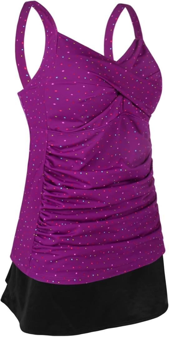 JINXUEER Women’s Plus Size Swimwear Floral Tankini Set Ruched Modest Two Piece Skirt Swimsuit (Purple, 22)