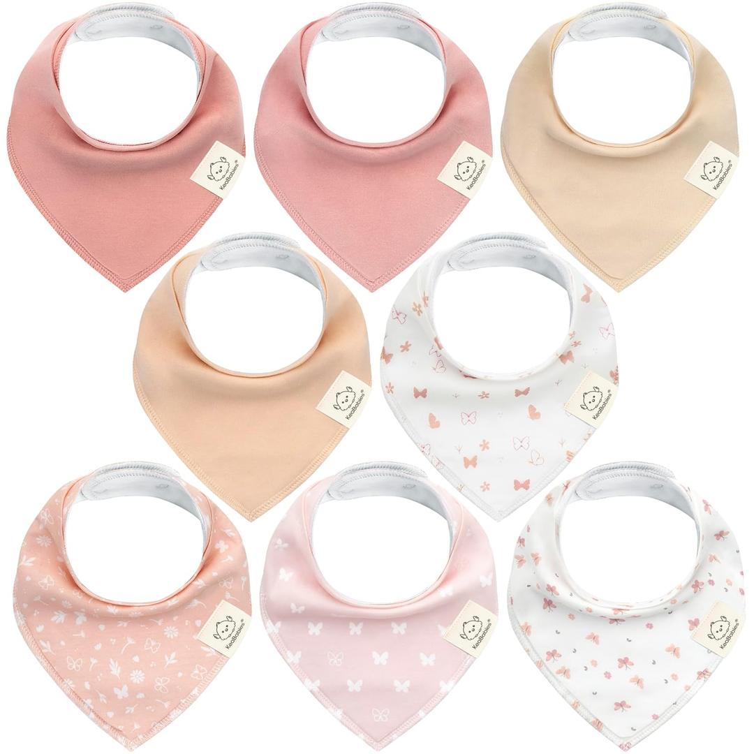 KeaBabies 8-Pack Organic Baby Bandana Bibs for Girls - Super Absorbent Triangle Baby Bibs for Drooling and Teething Infant, 100% Cotton Extra Soft for Newborn, Infant 0-36 Months (Butterflies)