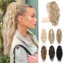 LONAI Ponytail Extension, 18" Wavy Claw Clip Ponytail Extensions Shoulder Length Curly Wavy Claw Clip in Ponytail Hair Extensions Synthetic Fake Pony tails Hairpieces-Golden Blonde White Blonde