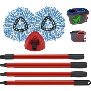 2 Pack Spin Mop Replacement Head,1 Base,4-Section Sturdy Iron Mop Handles Compatible with O Ceda EasyWring RinseClean 2 Tank System Mop,Oceda Mop Refills and Mop Stick 30" to 58" Set to Floor Clean