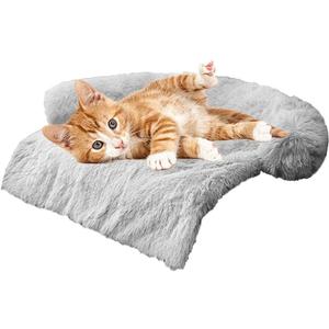 Calming Dogs/Cats Bed Mats, Dog Pad Washable Removable Couch Cover, Plush Long Fur Mat for Pets, Waterproof Lining, Perfect for Small, Medium and Large Dogs and Cats (Light Gray, 31"x23")
