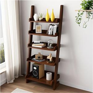 5-Tier Wooden Ladder Shelf Bookcase, H 55" Walnut Ladder Bookshelf Freestanding Storage Shelves Rack Organizer for Living Room, Home Office and Bedroom (23.7"x11.82"x55.12")