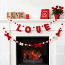 WDS WONDROUS 50 Inch Valentine Felt Garland with Red Love Letters, Pom Pom Hearts Banner for Wedding Party Decor, Romantic Hanging Decoration for Home Anniversary Celebration