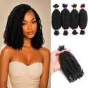 Afro Kinkys Bulk Human Hair 12 Inch 4 Bundles 60g Afro Kinky-curly Human Braiding Hair Bulk for Spring Twist Hair Extensions Dreadlock Repair Locs Curly for Braids (1B, 12 inch)