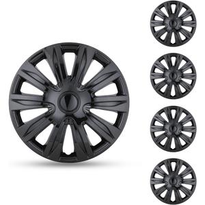 Hubcap Wheel Cover Replacement R15 Hub Caps Universal-Fit Steel Wheel Rim Cover ABS Material Exterior Accessories for Car Truck SUV - Set of 4, (15-inch, Black）