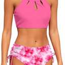 Girls Swimsuit 2 Piece Bathing Suit Tankini Adjustable Straps Cut Out Swimwear Size 9-16Y
