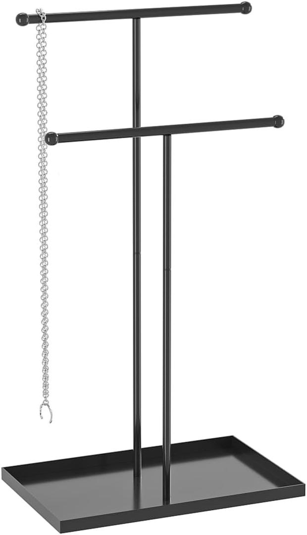 Coward 2 Tier Necklace Stand, Aesthetic Necklace Jewelry Holder, Home Decor Necklace Organizer Stand, Metal Necklace Bracelet Display Rack for Men Women (Black)