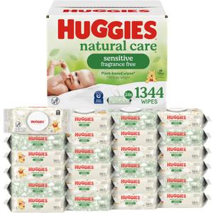 Huggies Natural Care Sensitive Baby Wipes, Unscented, Hypoallergenic, 99% Purified Water, 24 Soft Packs of 56 (1344 Wipes Total)
