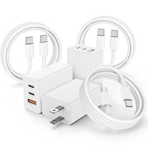 USBC Super Fast Charger 100W(in Total), 3-Port Typc-C Charging Block 65W for iPhone 17/ 16/ 15 Pro Max, Plus, iPad Air, MacBook, Samsung Galaxy S26 Ultra/ S25, Tab, Android, 3+3FT USB &5+5+9+9FT USBC Cable