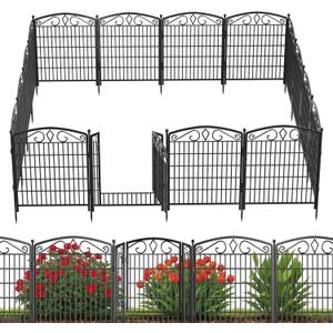 14 Panels No Dig Decorative Garden Fence with Gate, GATKITOM 31.3in(H) x 30.3ft(L) Rustproof Animal Barrier Metal Dog Fence Outdoor for Yard, Patio, Temporary Garden Fencing with Ground Stakes