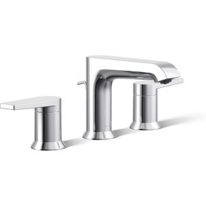 KOHLER 97093-4-CP Hint Widespread Bathroom Faucet with Pop-Up Drain Assembly, 3 Hole 2-Handle Bathroom Sink Faucet, 1.2 gpm, Polished Chrome