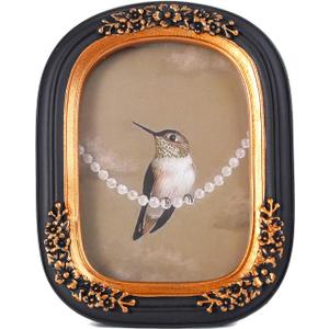 SIKOO Small Vintage Picture Frame 2.5x3.5 Antique Wallet Size Picture Frames Set Wall Mount and Tabletop Vintage Wall Decor Black and Brassy