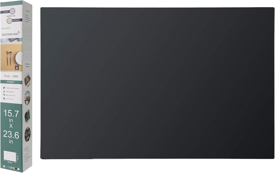 Emolife Thick Silicone Mats for Kitchen Counter, 23.6"x15.7" Large Heat Resistant Mat for Countertop Protector, Non-Slip, Multipurpose Mat (Black)