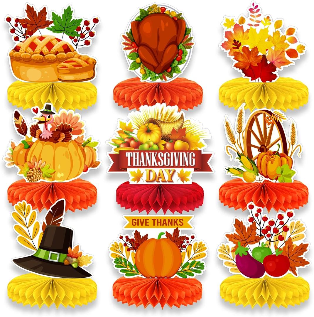 Thanksgiving Centerpieces, Thanksgiving Centerpieces for Tables,Turkey Pumpkin Table Decorations for Thanksgiving Decorations, 9 Pcs