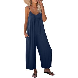 Dokotoo Women's Loose Sleeveless Jumpsuits Adjustable Spaghetti Strap Stretchy Long Pant Romper Jumpsuit with Pockets (X-Large, A Indigo Blue) Dokotoo Women's Loose Sleeveless Jumpsuits Adjustable Spaghetti Strap Stretchy Long Pant Romper Jumpsuit with Pockets (X-Large, A Indigo Blue)