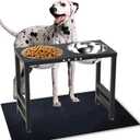 Metal Elevated Dog Bowls for Large   Dogs Raised Dog Bowl Stand with Sprill Proof Mat and  Dog Bowls, 17" Tall Food & Water Feeder for Extra Large Breed (Height-17inch, Black-XXL Cute Dog Mat)