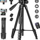 JOILCAN Phone Tripod, 68" Tripod for Phone Stand Video Recording Photos, Travel Floor Tripods Compatible with iPhone Canon Nikon DSLR, Cell Phone Tripods with Remote/Travel Bag (Black)