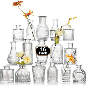 Arme 16Pcs Glass Bud Vase SetSmall Flower Vase for CenterpiecesClear Bud Vases in Bulk Mini Vintage Vase for Rustic Wedding Decorations