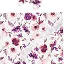 Baby Swaddle Blanket Newborn Girl Swaddle and Headband Set Purple Flowers Floral Print Wrap Shower Gift