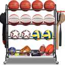 Basketball Rack, Rolling Basketball Shooting Training Stand,Sports Equipment Storage with Wheels, Four-Layer Organizer Holder with Two Basket for Basketballs Footballs Volleyball (Black)