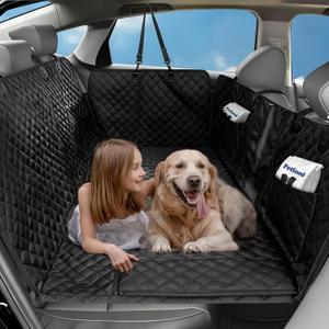 KingCamp Dog Car Seat Cover for Back Seat, Waterproof Scratch Proof Dog Hammock with Hard Bottom 600D Heavy Duty Nonslip Durable Seat Protector with Mesh Visual Window for Cars, SUVs & Trucks (Black)