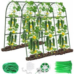 U-Shape Cucumber Trellis for Raised Bed - 47"x47"x22" Metal Garden Trellis with Net & Clips | Rust-Proof Plant Support for Cucumber, Tomato, Peas | Heavy-Duty Outdoor Climbing Plants Trellis