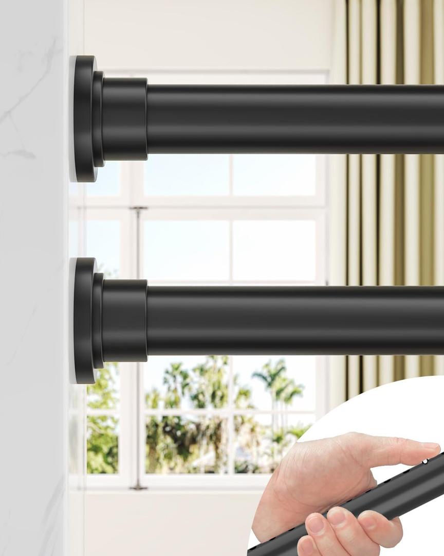 ALLZONE Tension Curtain Rod for Window, 2 Pack 83-123 Inches, Heavy Duty Curtain Rods No Drilling, Non-Slip Bathroom Shower Tension Rod, Renter Friendly, Adjustable, Spring Loaded, Extra Long, Black